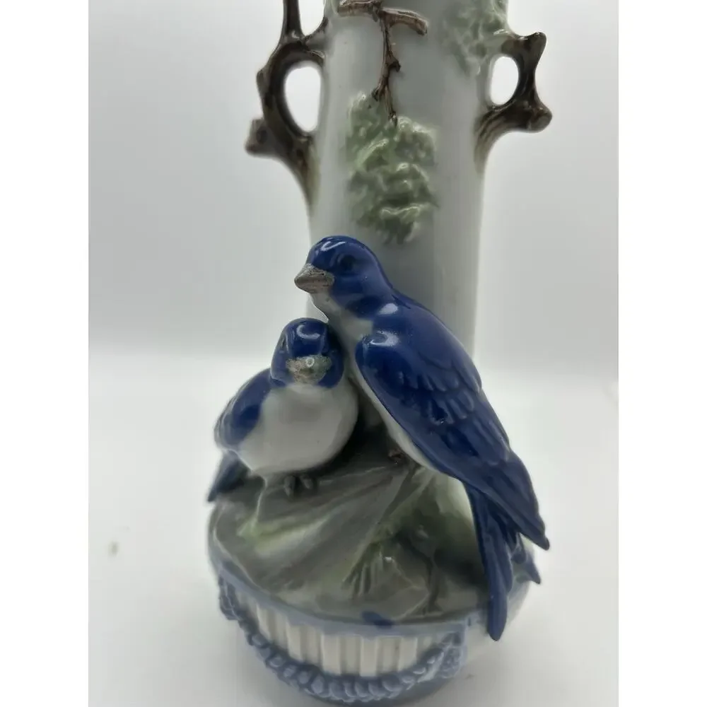 Vintage Porcelain Vase. Representing Trees And Birds.